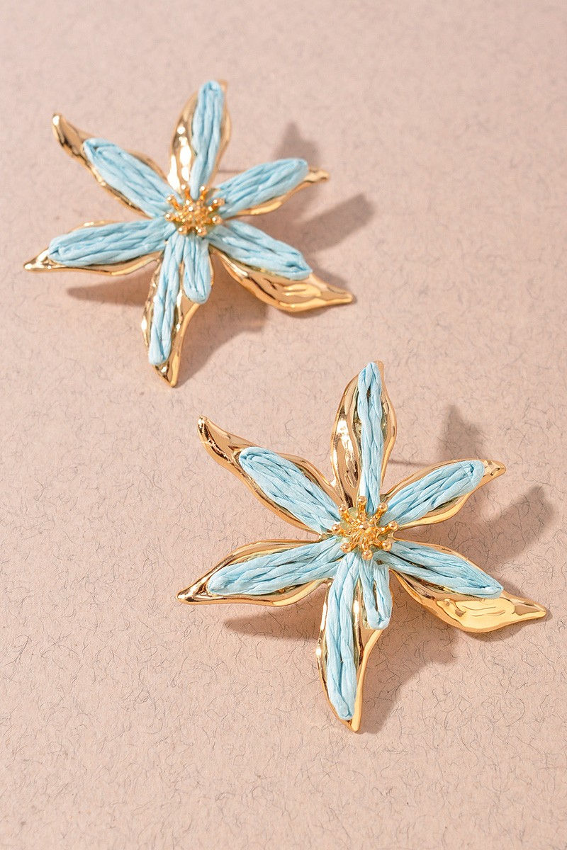 Cabana Rattan Flower Earrings - Blue