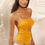 Thumbnail: Halter Waist Cut Out Ruched Bodysuit Top - Mango