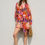 Thumbnail: Leaf Print Cinched Waist Kaftan Mini Dress