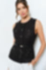 Sleeveless Belted Sequin Tweed Top