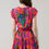 Thumbnail: Leaf Print Ruffle Detail Smocked Waist Tiered Mini Dress