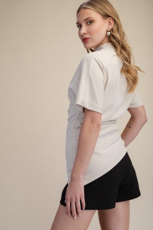 Thumbnail: Oslo Draped Shoulder Top - Cream