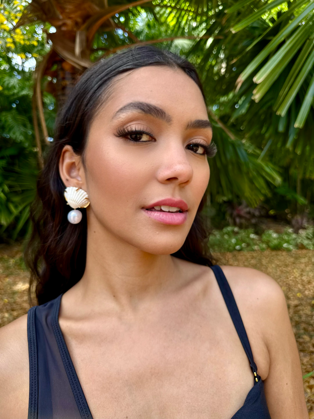 Coralie Shell Pearl Drop Earrings