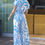 Thumbnail: Leaf Print Short Sleeve Surplice Top & Wide Leg Pants