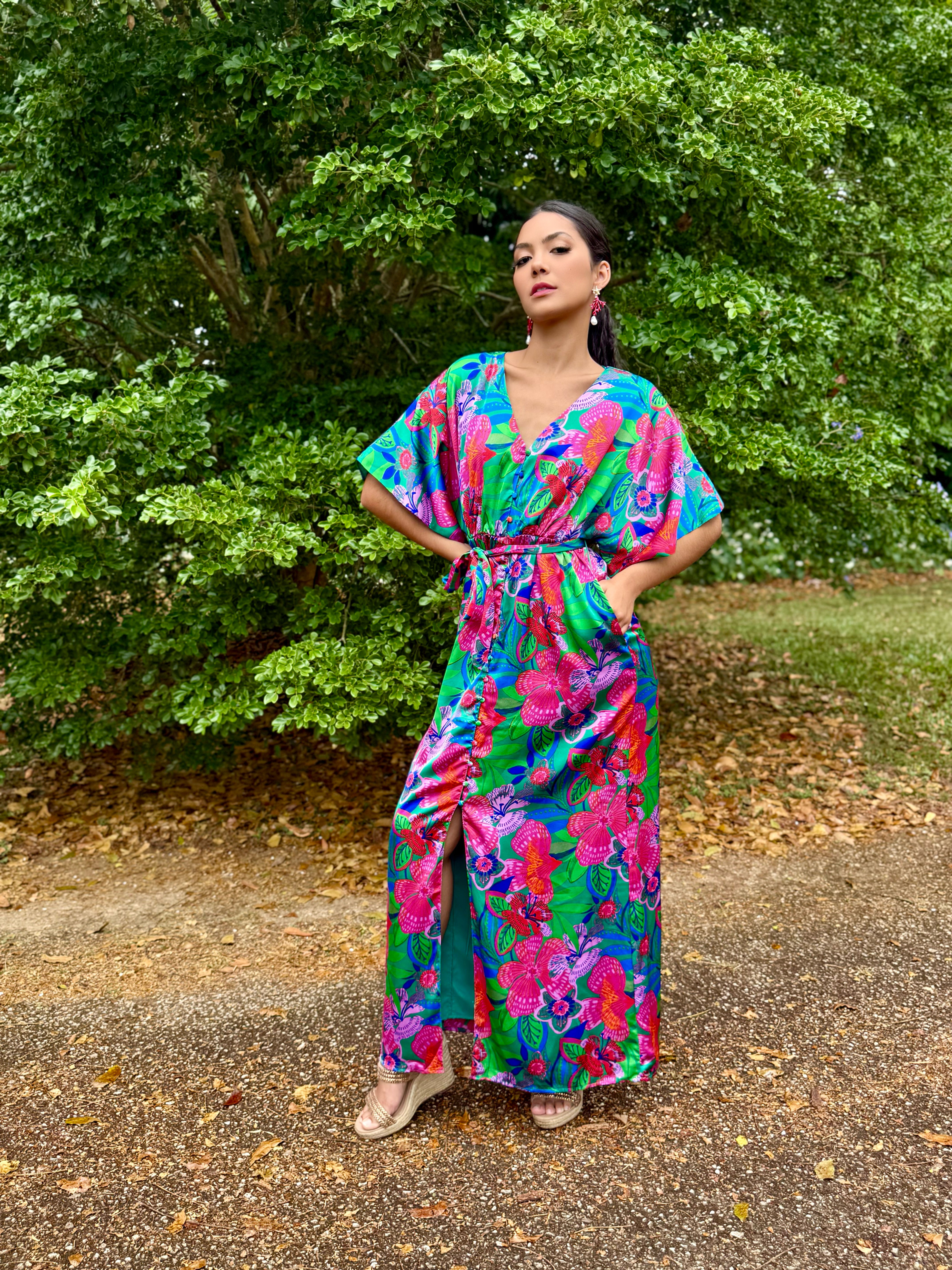 Kyra Floral Belted Kimono Maxi Dress