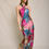 Thumbnail: Leaf Print Halter Neck Open Back Cowl Maxi Dress