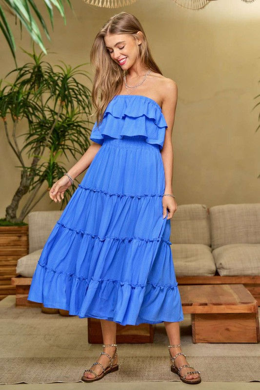 Thumbnail: Plus Size Strapless Jacquard Textured Layered Midi Dress