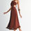 Thumbnail: Cotton Linen Blend Floral Cutout Open Back Fringed Hem Midi Dress