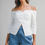 Thumbnail: Dahlia Tie-Strap Off-Shoulder Cotton Blouse - White