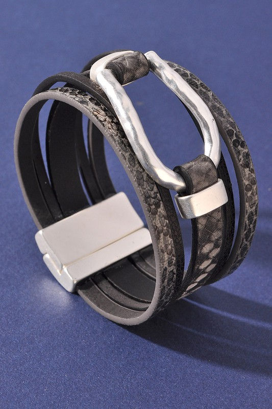 Snake Print Metallic Buckle Magnetic Cuff Bracelet