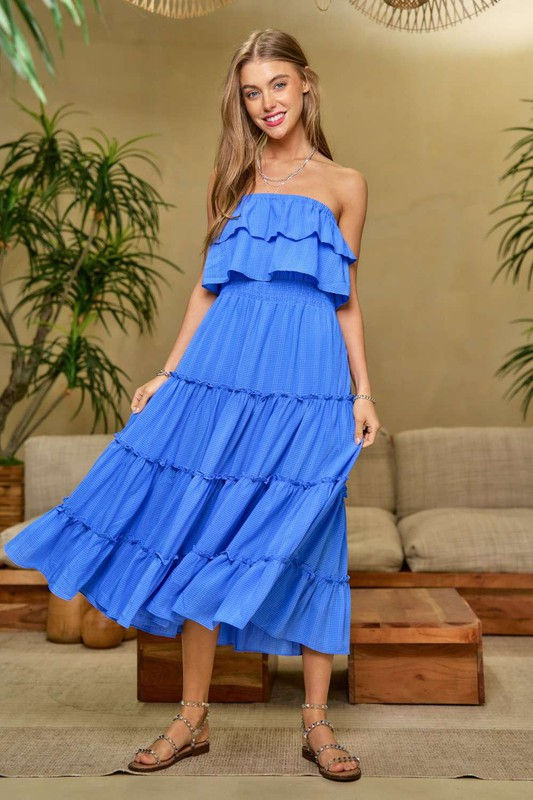 Thumbnail: Plus Size Strapless Jacquard Textured Layered Midi Dress