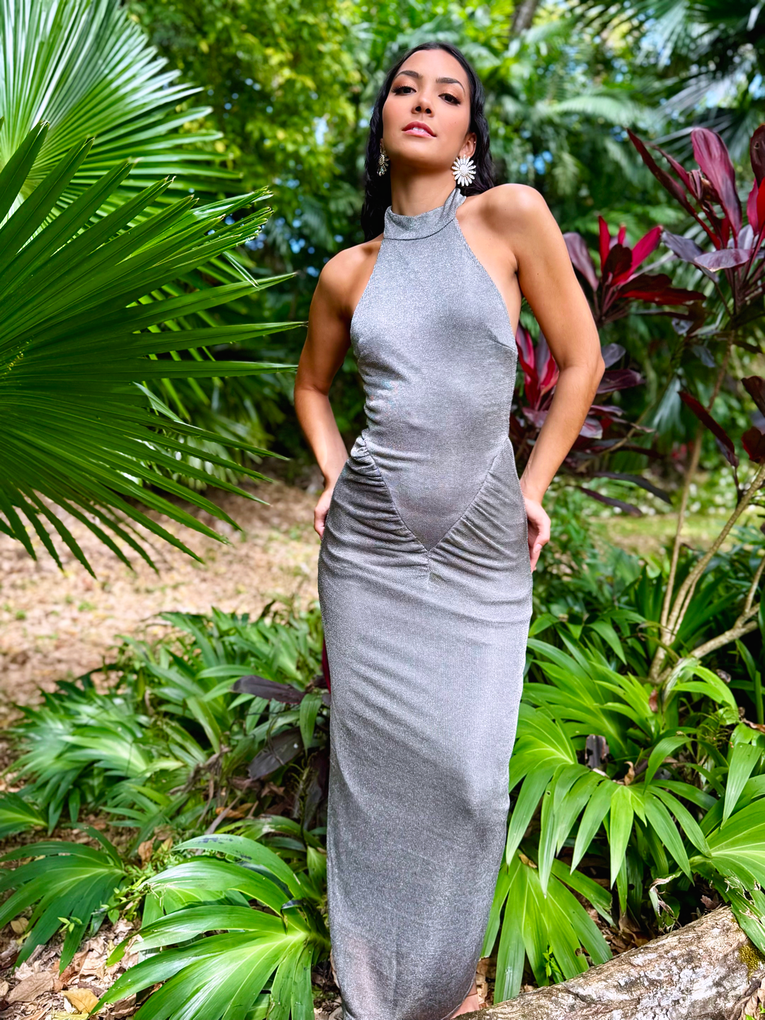 Silver Siren Halter Maxi Dress