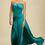 Thumbnail: Draped Satin Bustier Maxi Gown Dress