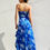Thumbnail: Floral Print Strapless Sweetheart Cut Asymmetrical Ruffle Hem Maxi Dress