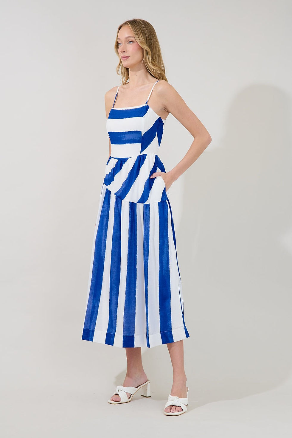 Thumbnail: Cassis Stripe Asymmetrical Midi Dress
