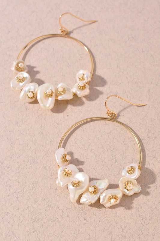 Flower Link Hoop Dangle Earrings
