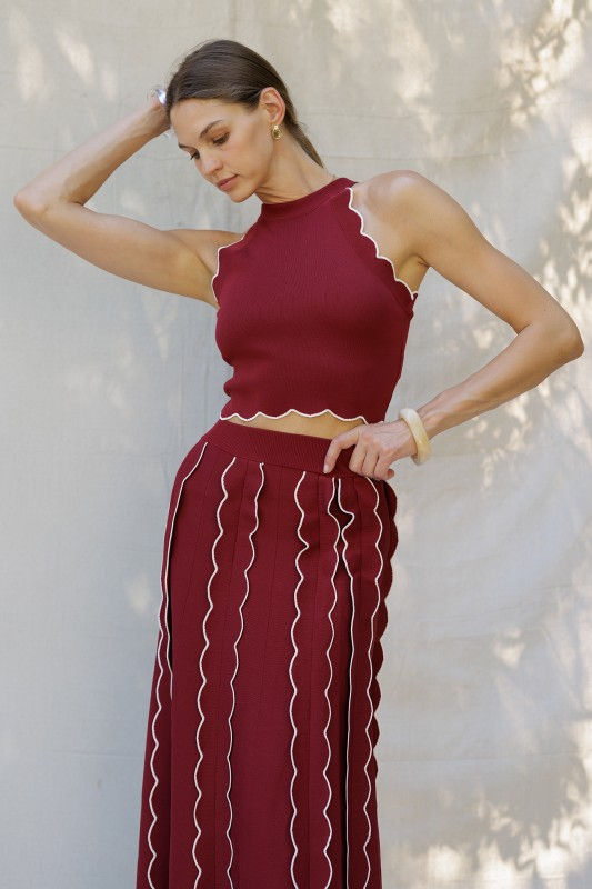 Thumbnail: Merlot Waves Edge Knit Crop Top 