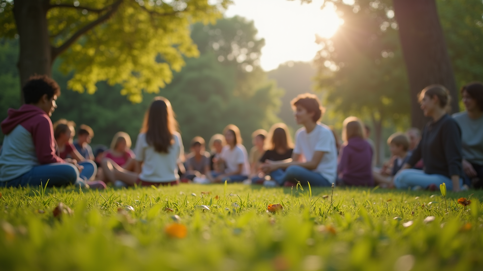 Eye-level view of a community gathering in a park