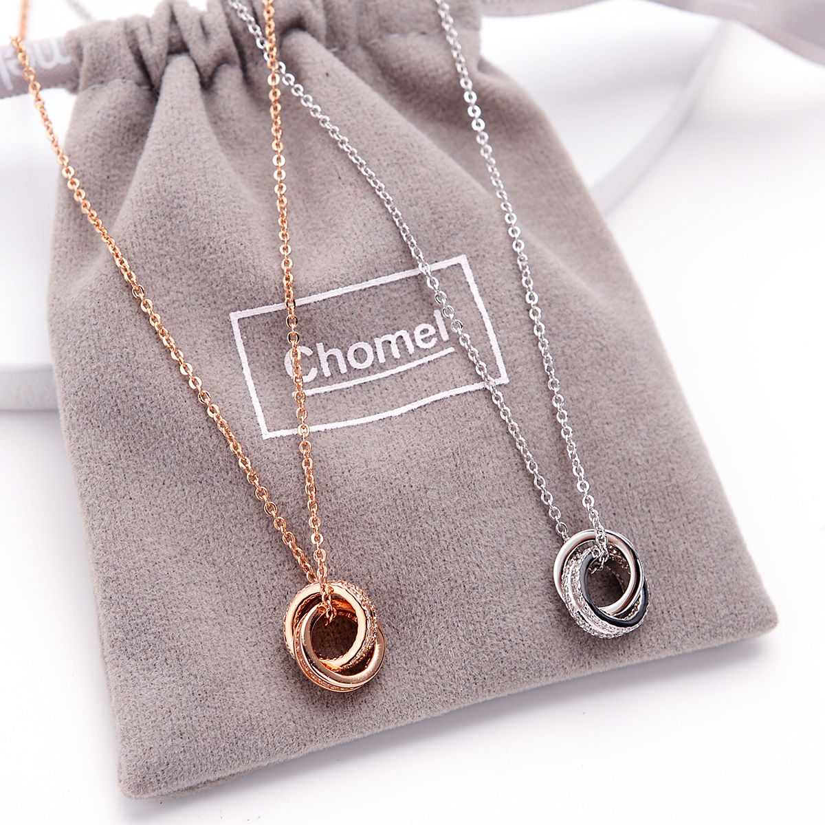 Collar de Doble Anillo de Plata S925 Chomel para Mujeres