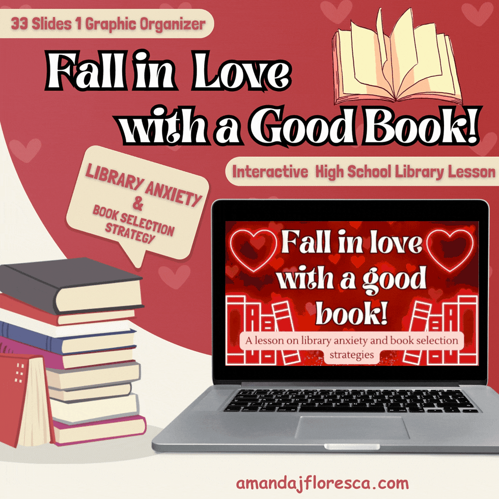 V-Day themed Library High School Lesson | Anxiety & Book Selection Strategy
