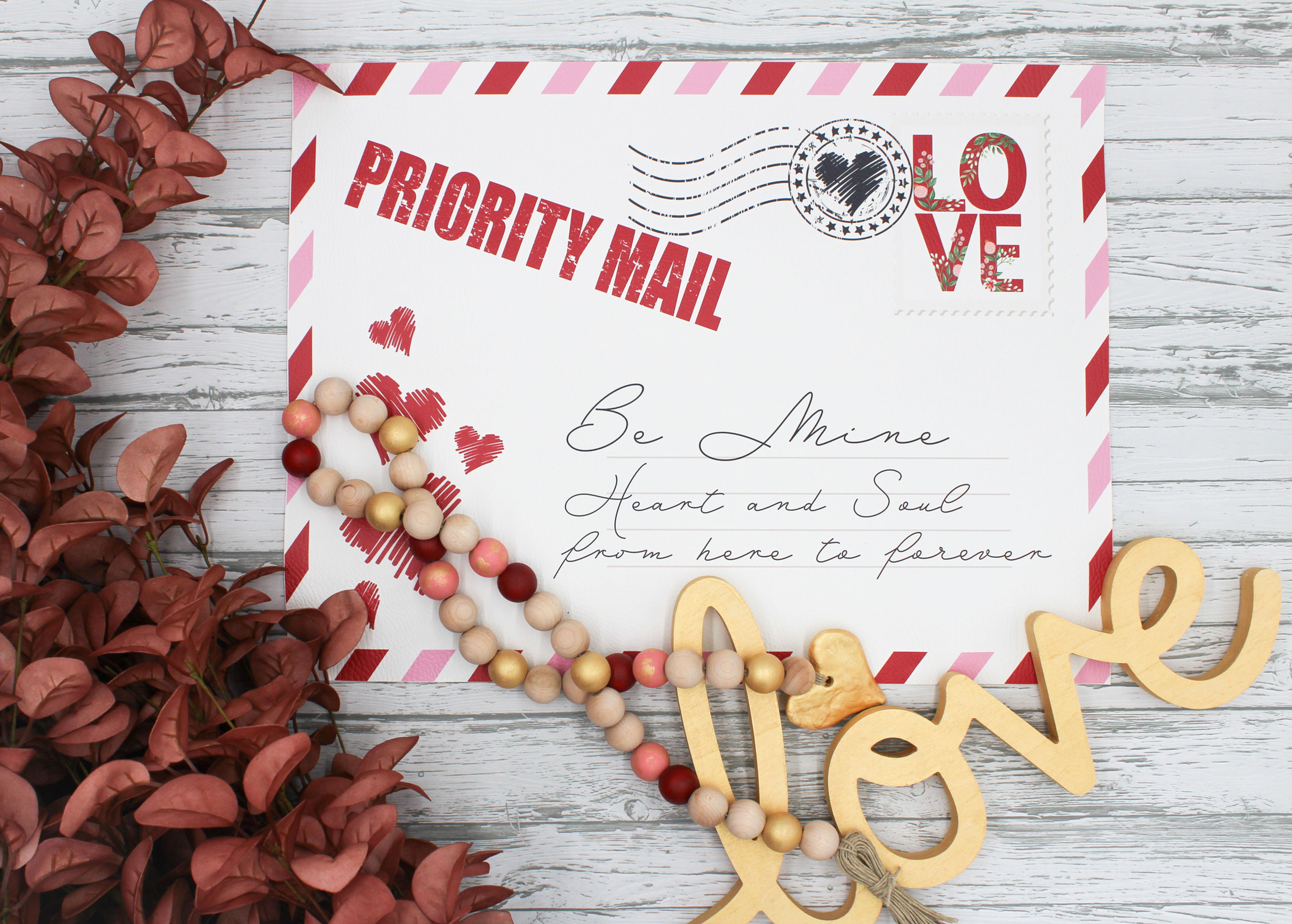 Love letter placemat - vegan leather Valentine decor