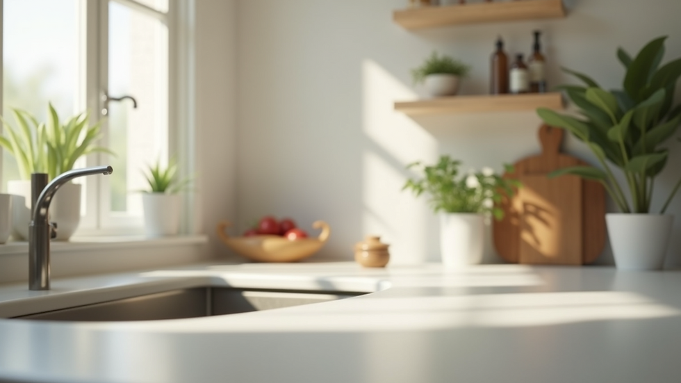 Close-up view of a clean kitchen counter with natural light