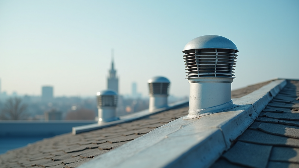 Close-up view of ventilation systems installed on a roof