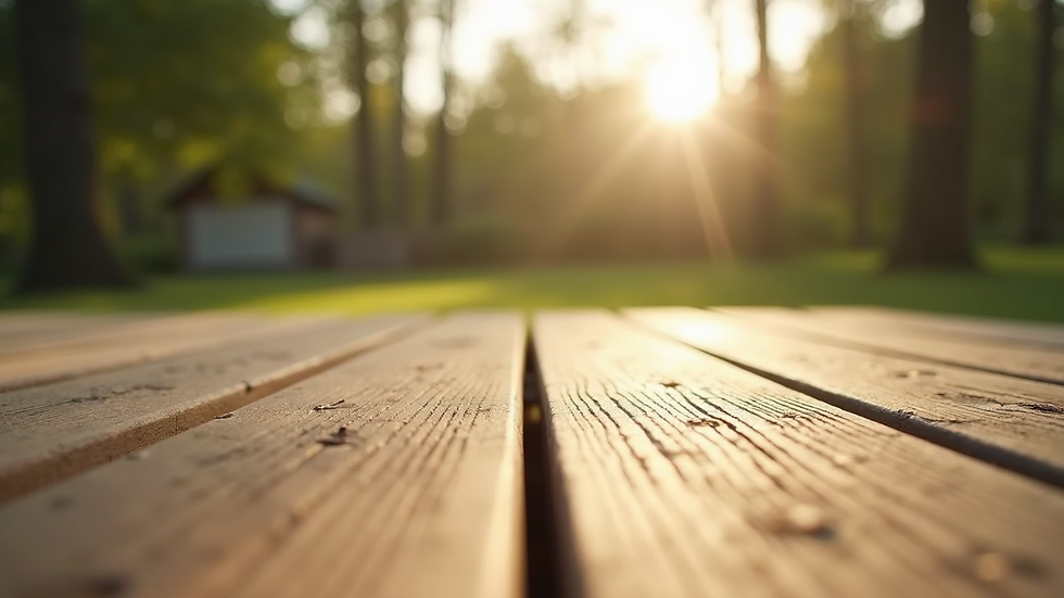 Eye-level view of wooden deck with protective seal