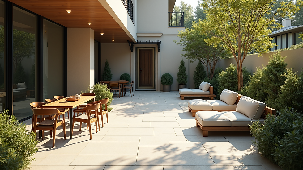 High angle view of a clean patio with seating