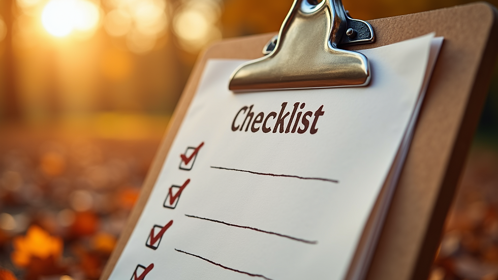 Close-up view of a seasonal cleaning checklist with autumn inspiration