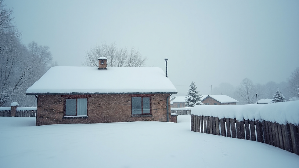 Wide angle view of a snow-covered roof