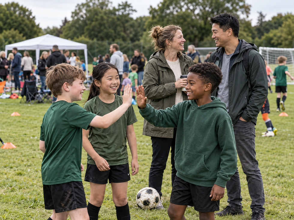Young football players connecting with others during a grassroots football community activity.