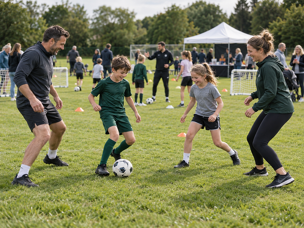 Young players enjoying a community football event on the pitch