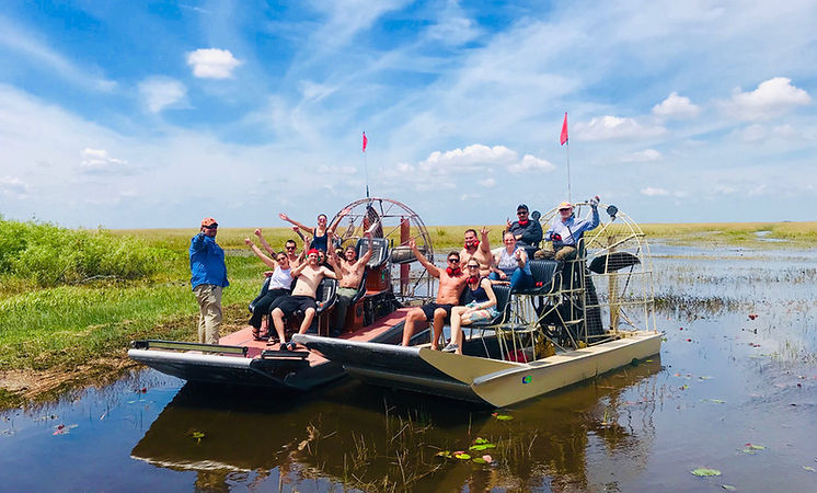 Two airboats on large group tour
