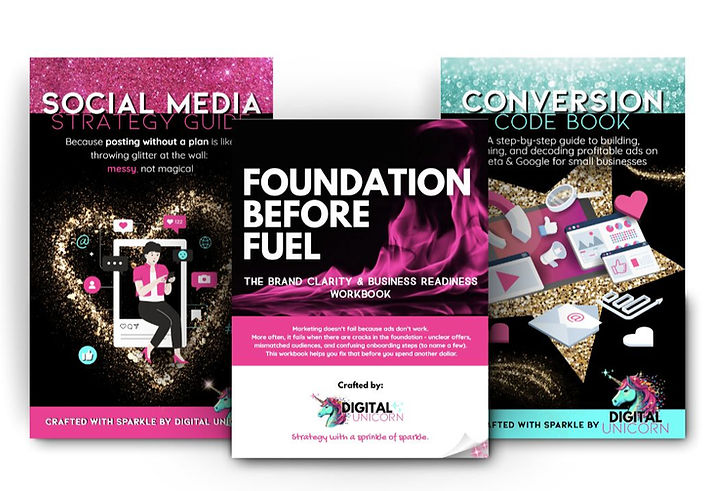 Book covers for 3 marketing resource guides written by Amanda Goodfellow, founder of Digital Unicorn
