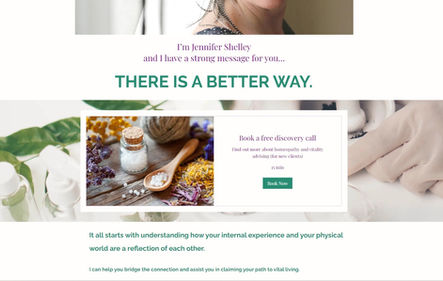 Screenshot of website layout design for Jennifer Shelley, homeopathic advisor. Created by Digital Unicorn