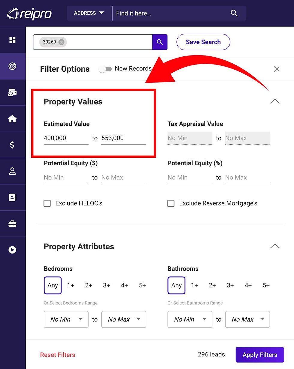 Filtering a list of real estate leads in REIPro Software