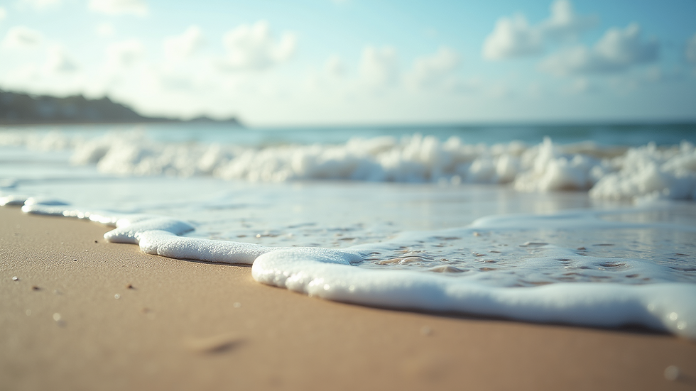 Eye-level view of a serene beach with gentle waves