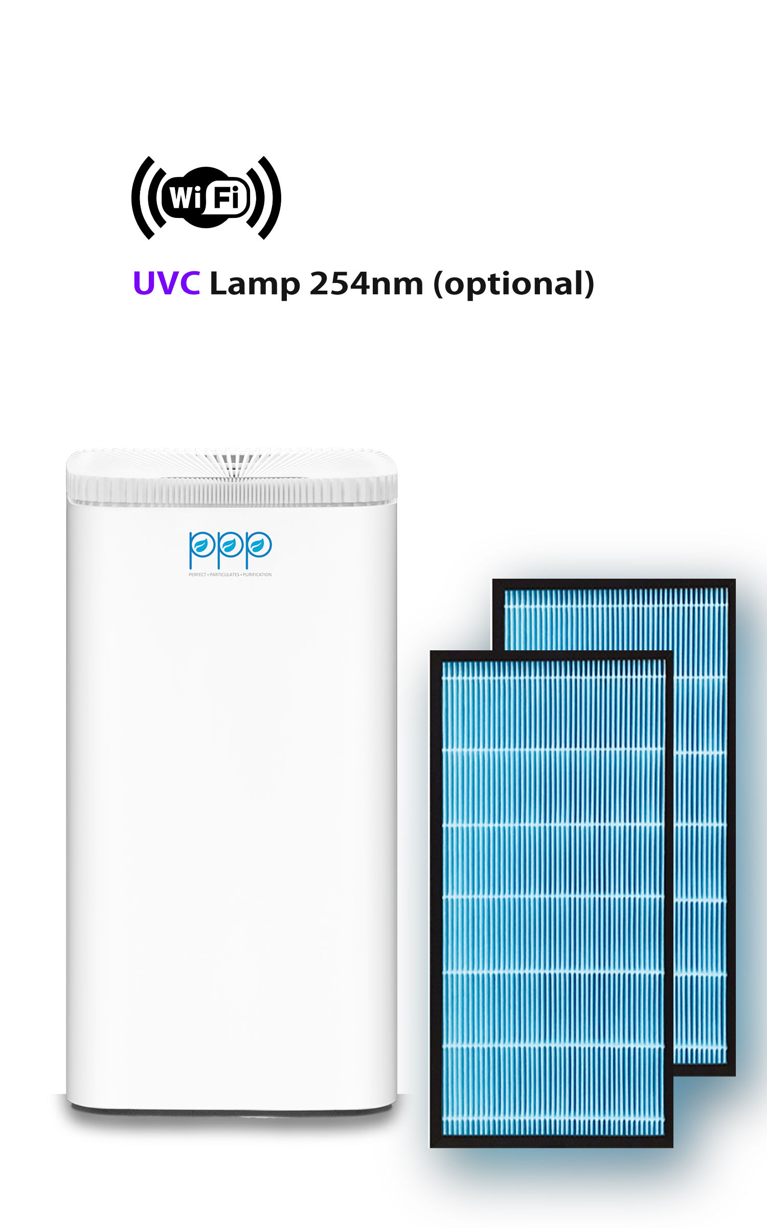 PPP空氣淨化機 (超高效能)  Model: PPP-1200-01 UVC (WiFi) 內置 KV filters [ 一套（2件）]