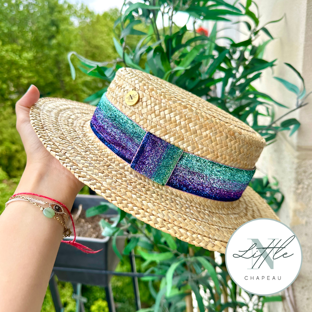 Bande à chapeau - Paillette vert / violet