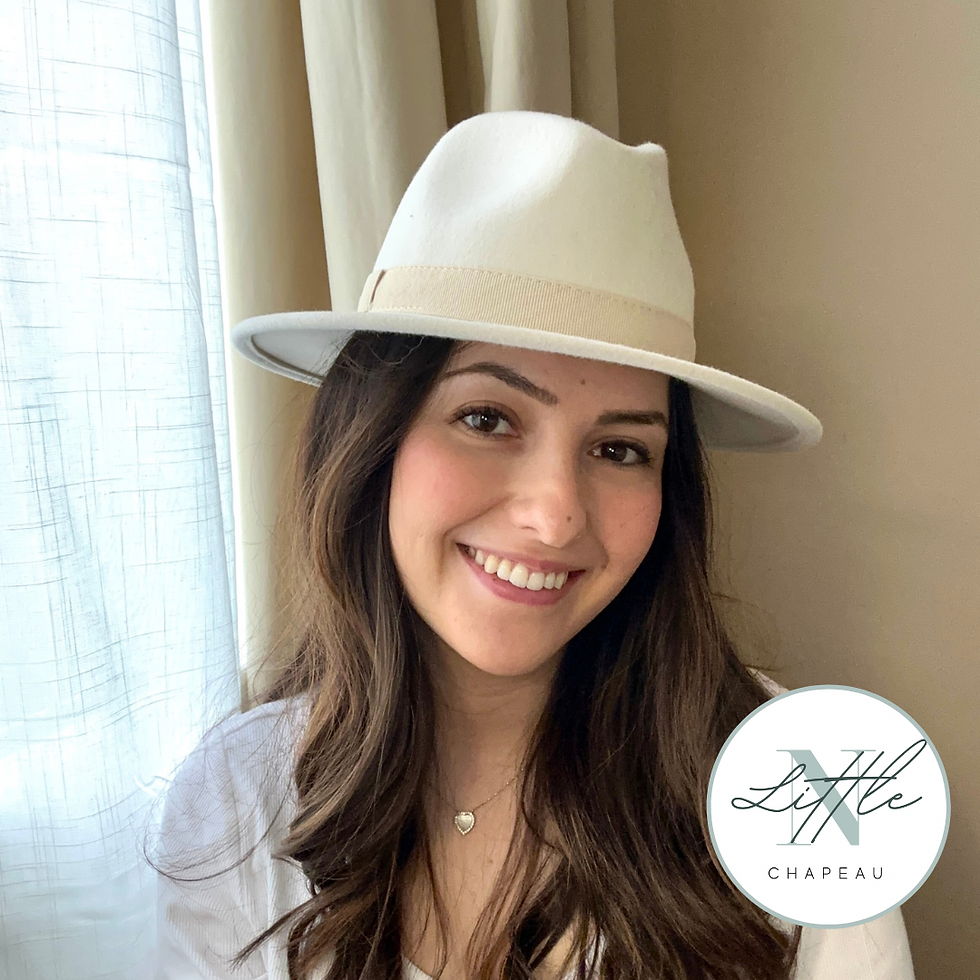 Miniature : Fedora laine italien - Blanc & galon beige