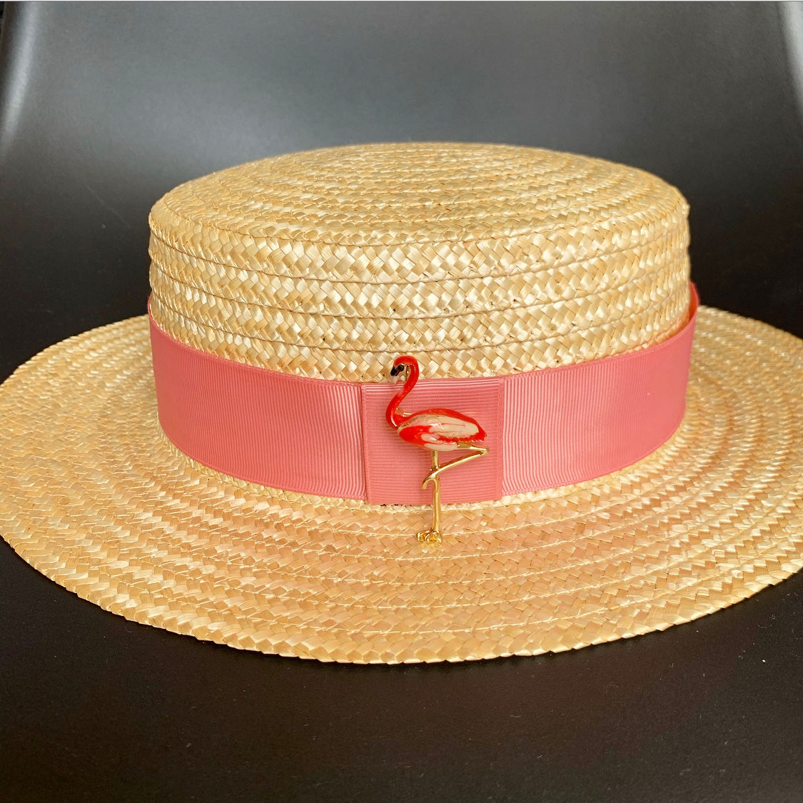 Canotier paille personnalisé - Flamant rose