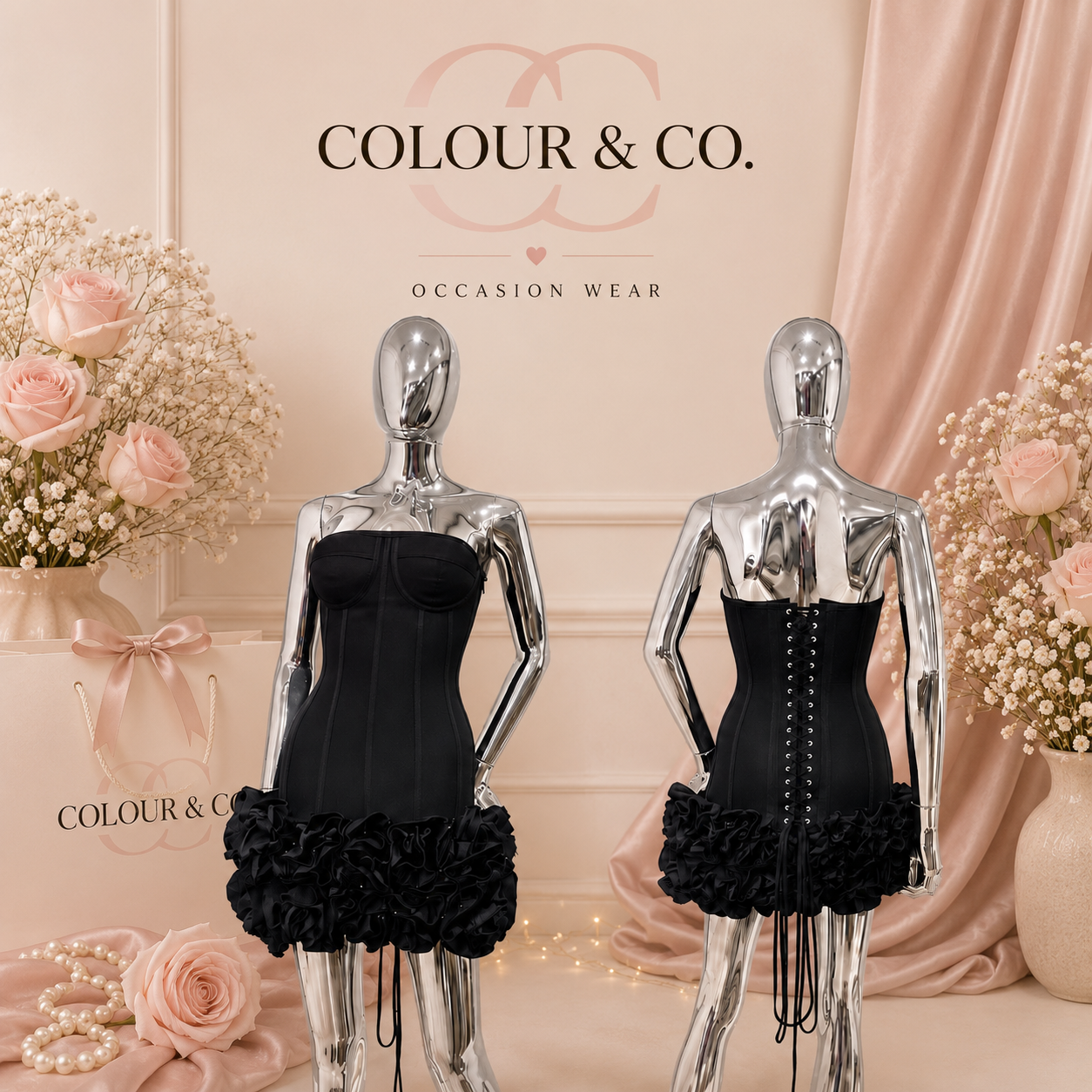 black ruffle corset dress