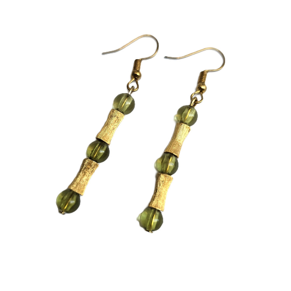 Olive green and gold-tone drop earrings.