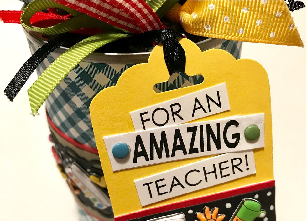 Top of tag for an amazing teacher, with words cut out / Gift-in-a-Can: Fill, Seal, & Tag It (Part 4) / www.HoneycombOasis.com