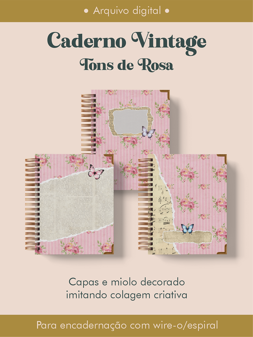 Caderno Vintage Tons de Rosa Wireo