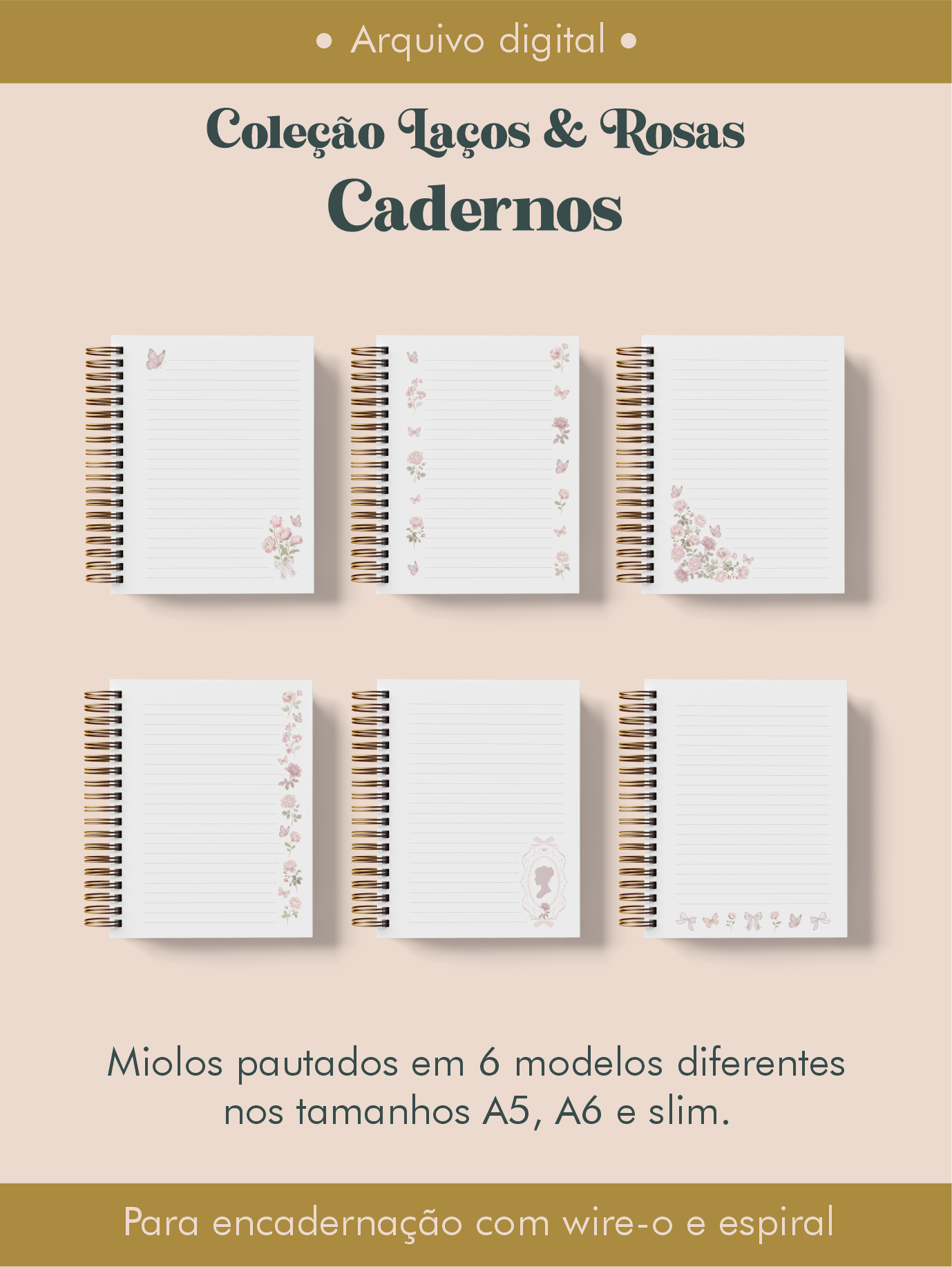 Cadernos Coleção Laços & Rosas Wire-o