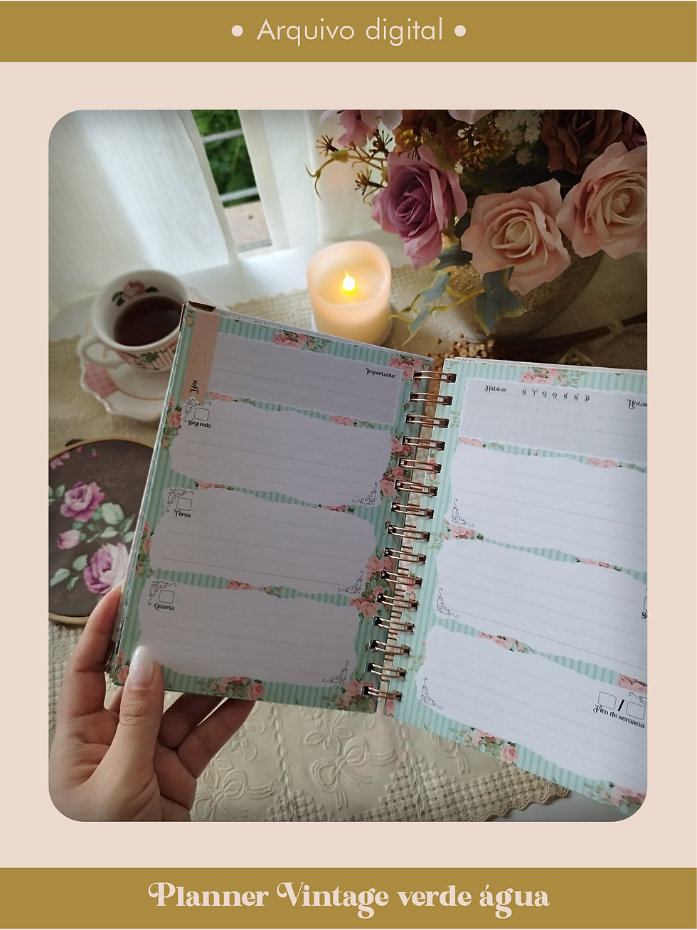 Miniatura: Planner Vintage Verde Água wire-o (somente o miolo)