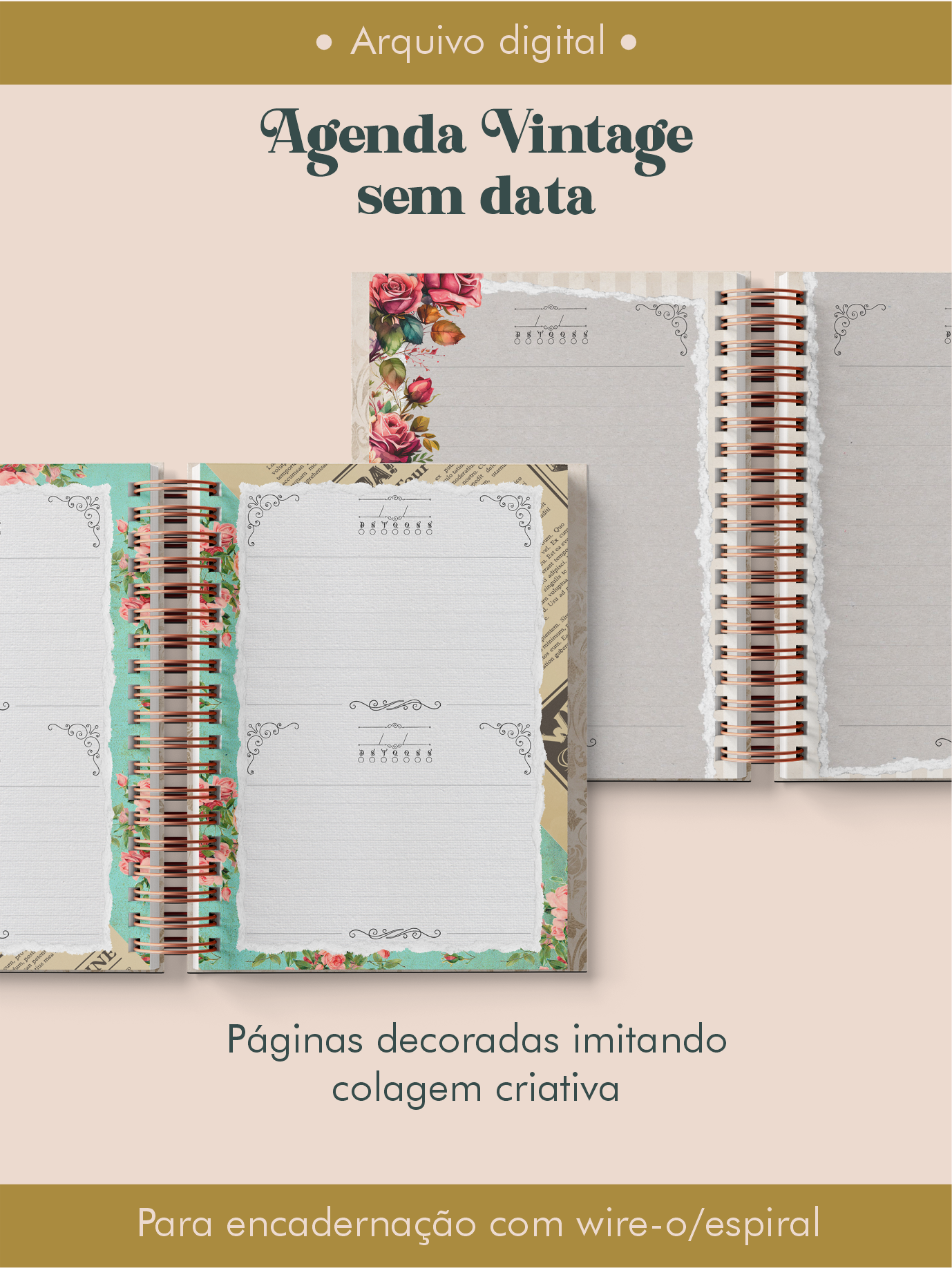 Agenda Vintage Sem Data Verde Água Wire-o