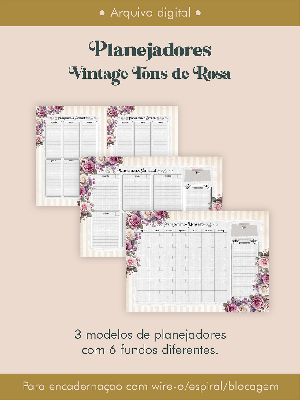Miniatura: Planejadores Vintage Tons de Rosa
